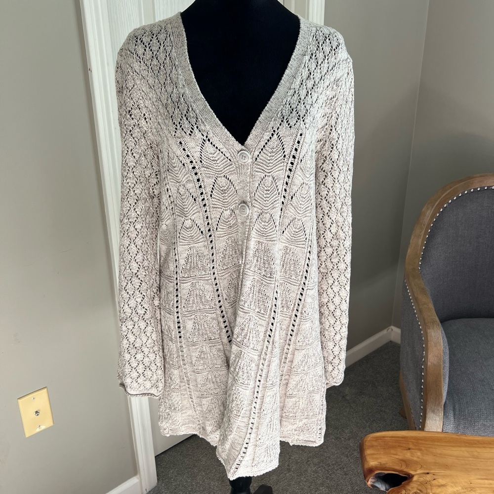 Style & Co Open Knit V-Neck Button Cardigan Sweater - Cream
